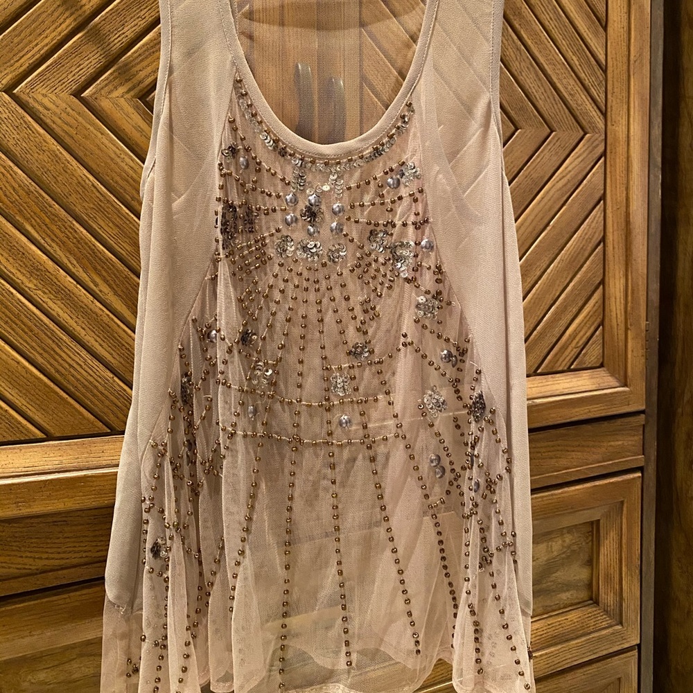Sheer embellished racerback tank top